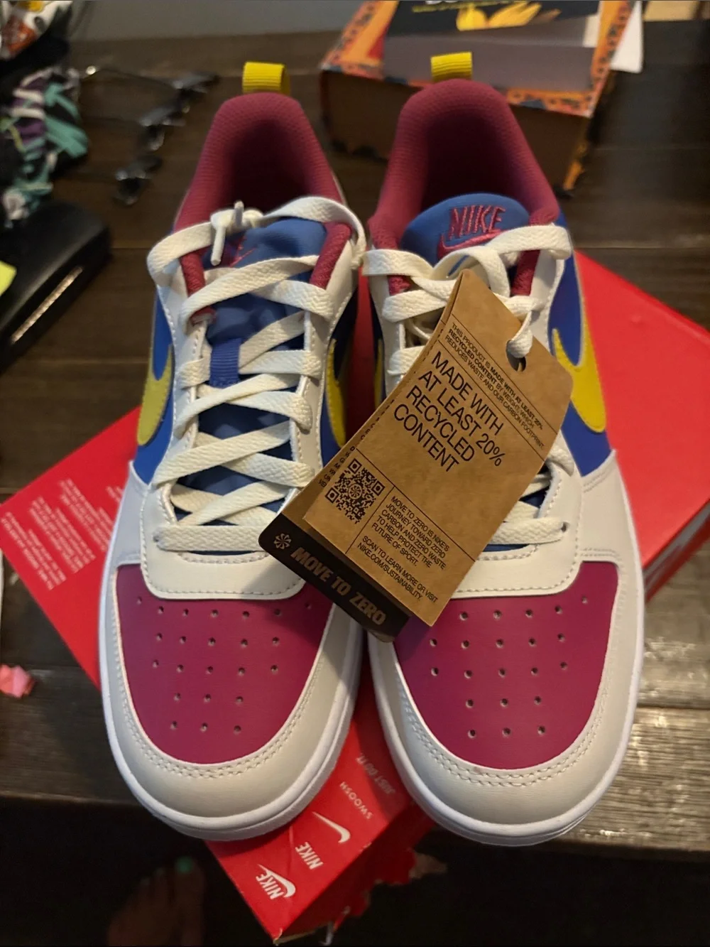 Nike Kids Low-Top Sneakers in Pink, Blue & Yellow